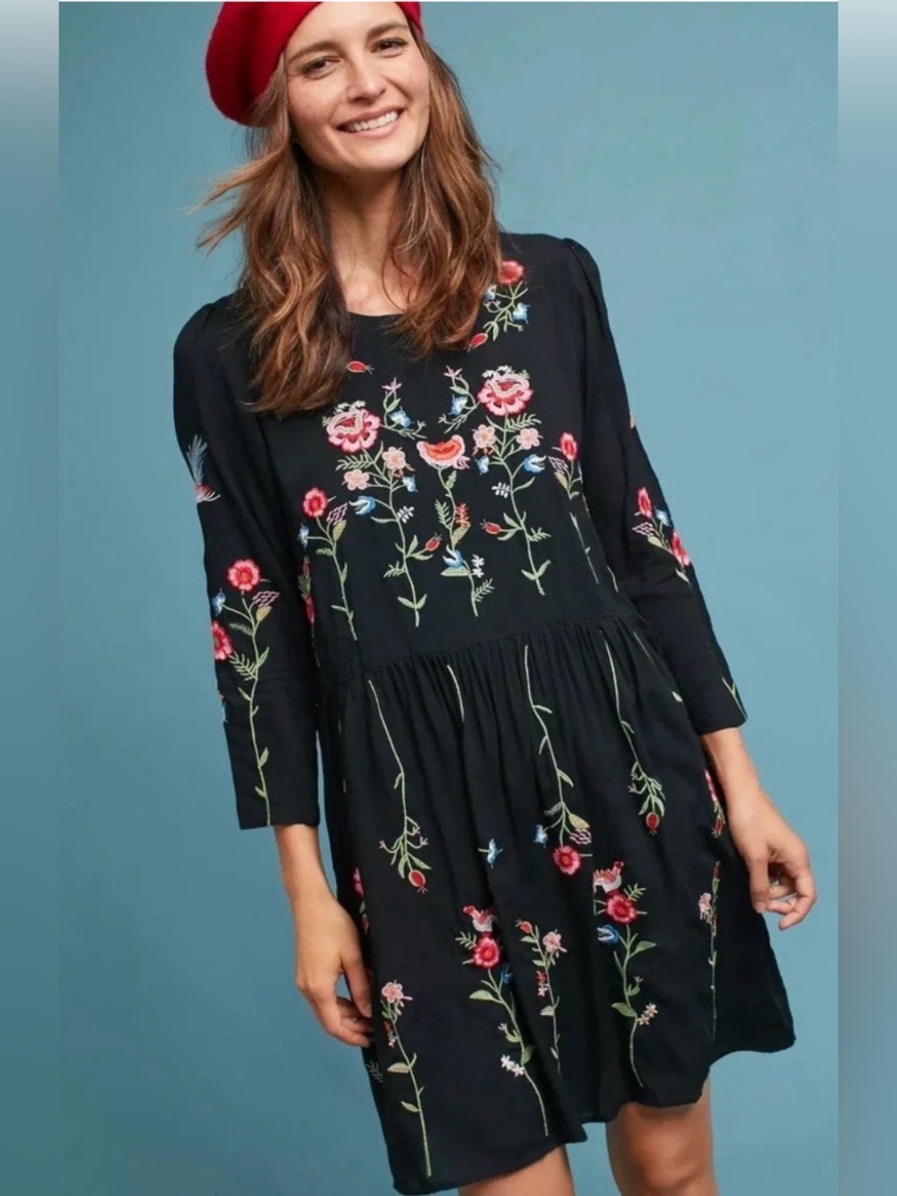 Anthropologie Maeve Allison Embroidered Tunic Dress Black S